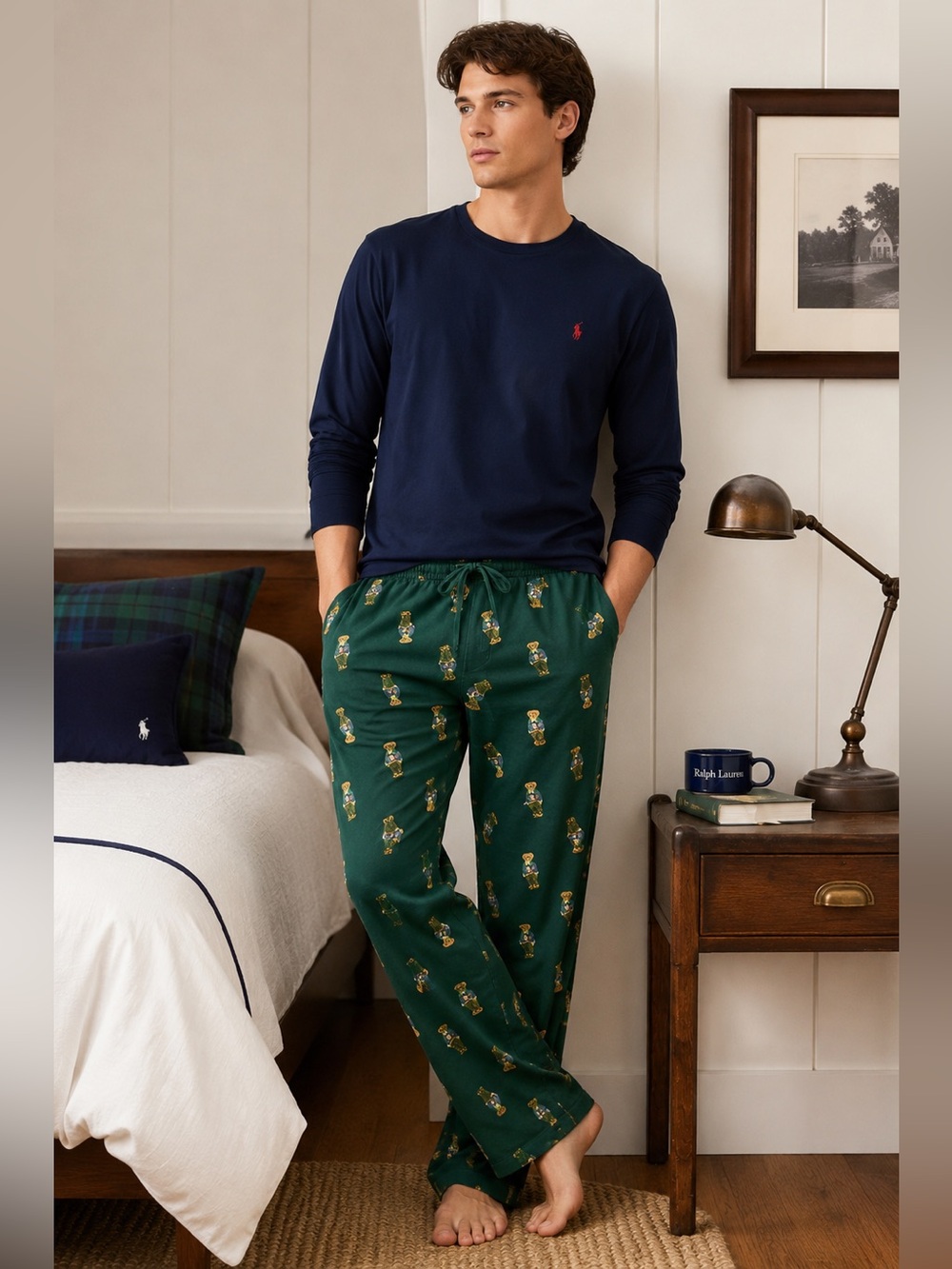 Polo Ralph Lauren Polo Bear Pajama Pants – Green All-Over Bear Print – S/P